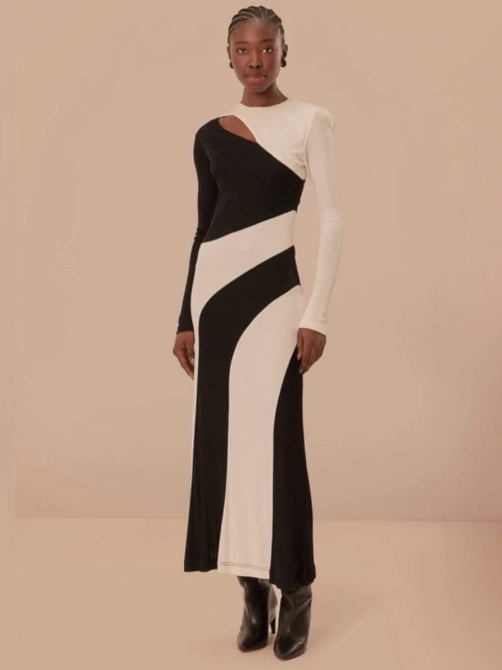 Farm Rio Black and White Shoulder Cut Out Long Sleeve Dress Size XL